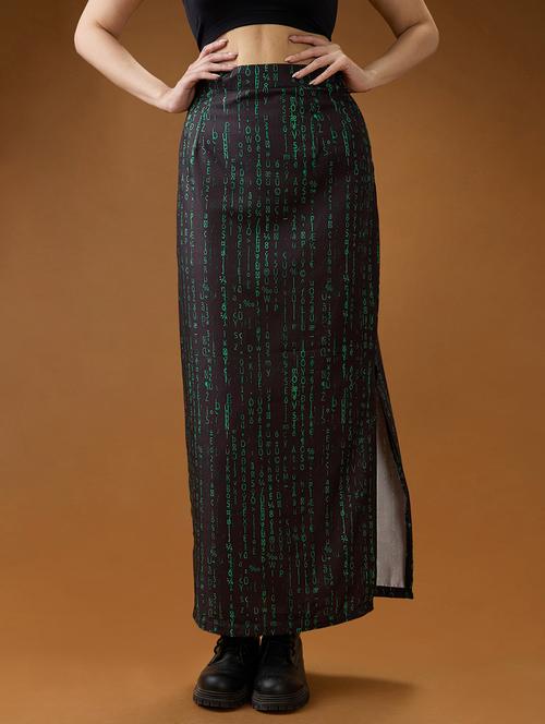 globus women black & green digital print mid-rise side slit straight mdi skirt - 21994538 - Very Small Image - 1