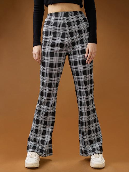 globus women black checkered mid rise flared trousers - 21994542 - Very Small Image - 1