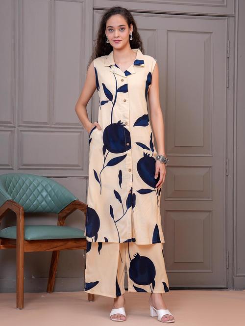 women printed sleeveless kurta and palazzo set - 21995146 - Very Small Image - 1