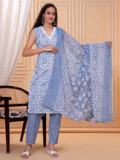 women floral printed sleeveless kurta pant with dupatta set - 21995158 - Very Small Image - 1