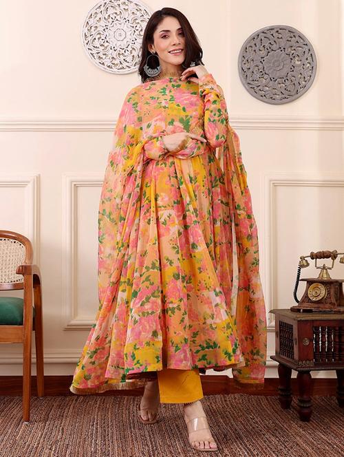 women printed long sleeve kurta and dupatta set - 21995247 - Very Small Image - 1