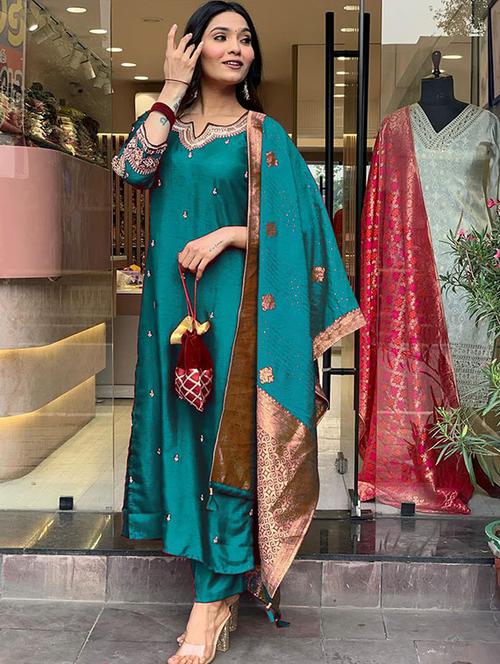 women embroidered kurta and pant with dupatta  - 21995259 - Very Small Image - 1