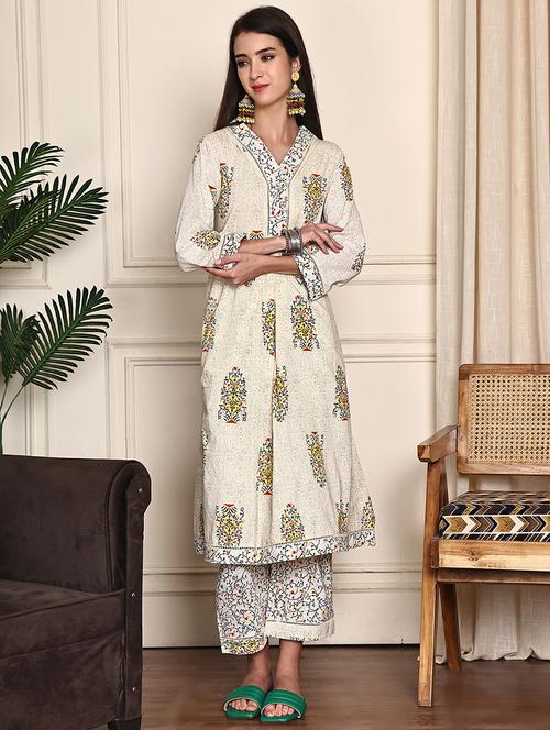 women floral three quarter sleeve kurta pant set - 21995923 - Very Small Image - 1