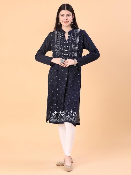 women self designed long sleeve straight woolen kurta - 21996573 - Very Small Image - 1