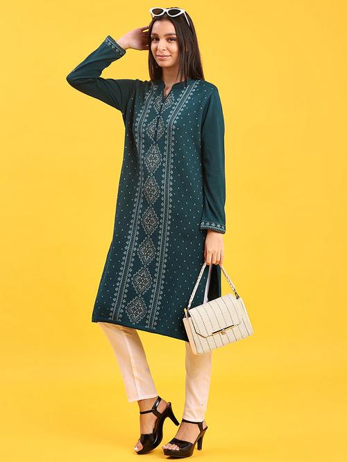 women self designed long sleeve straight woolen kurta - 21996616 - Very Small Image - 1