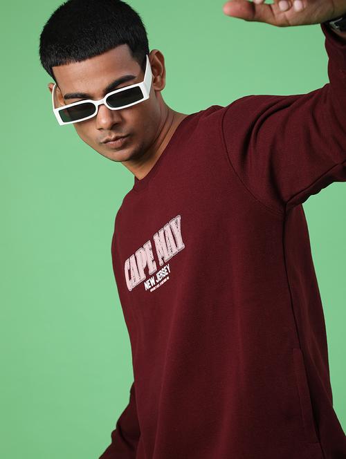 maroon cotton front print sweatshirt - 21996729 - Very Small Image - 1