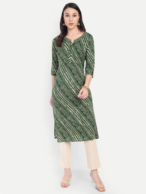 women leheriya printed three quarter sleeve straight kurta - 21997209 - Very Small Image - 1