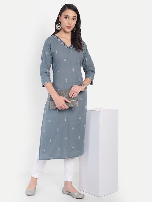women self design three quarter sleeve straight kurta - 21997210 - Very Small Image - 1