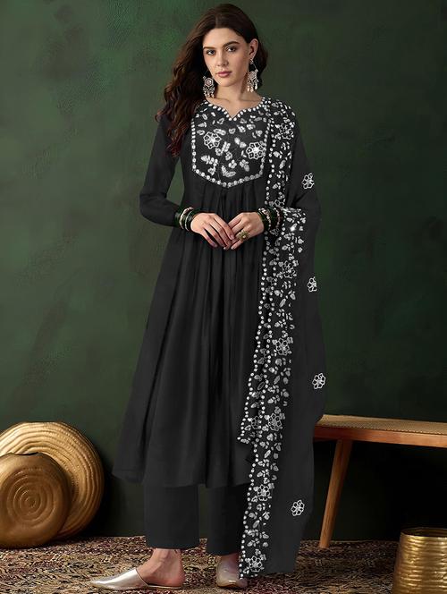 women solid with work long sleeve kurta pant with dupatta set - 21997222 - Very Small Image - 1