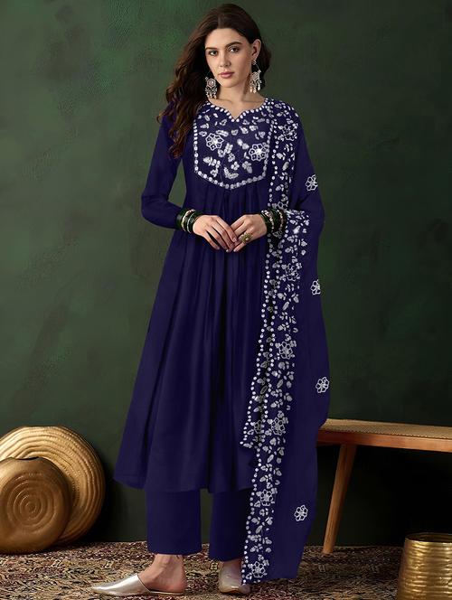 women solid with work long sleeve kurta pant with dupatta set - 21997223 - Very Small Image - 1