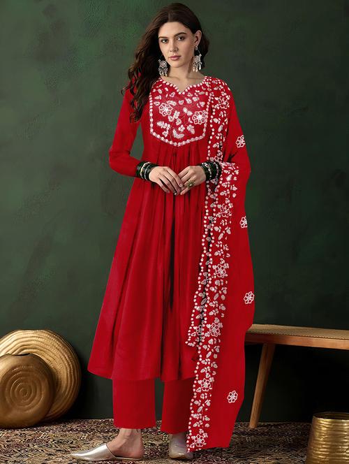 women solid with work long sleeve kurta pant with dupatta set - 21997226 - Very Small Image - 1