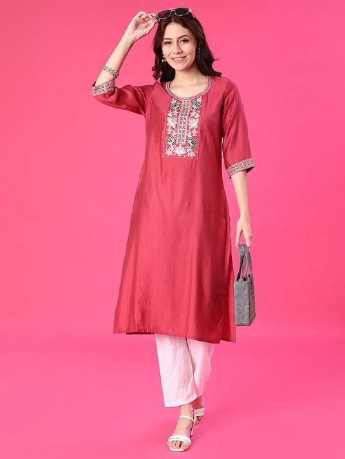 pink cotton straight kurta - 21997364 - Very Small Image - 1