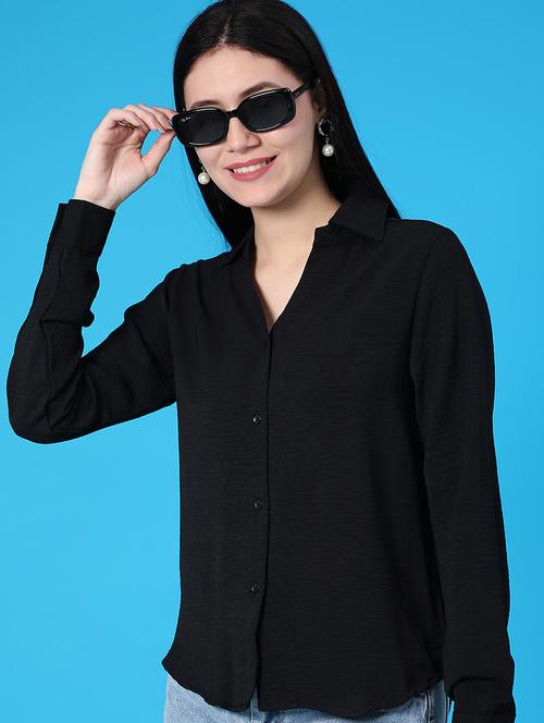 women solid long sleeve collared regular shirt - 21997401 - Very Small Image - 1