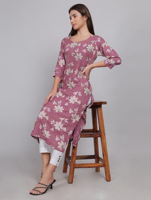 women floral printed three quarter sleeve straight kurta - 21998111 - Very Small Image - 1