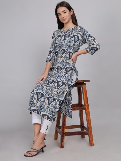 women printed three quarter sleeve straight kurta - 21998113 - Very Small Image - 1
