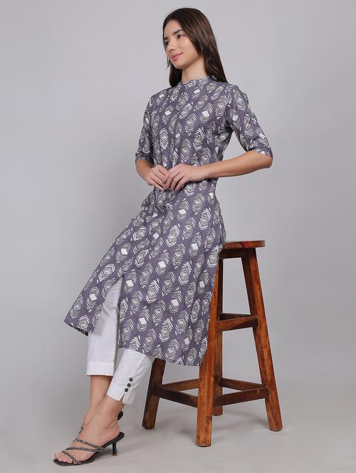 women printed elbow length sleeve a-line kurta - 21998115 - Very Small Image - 1