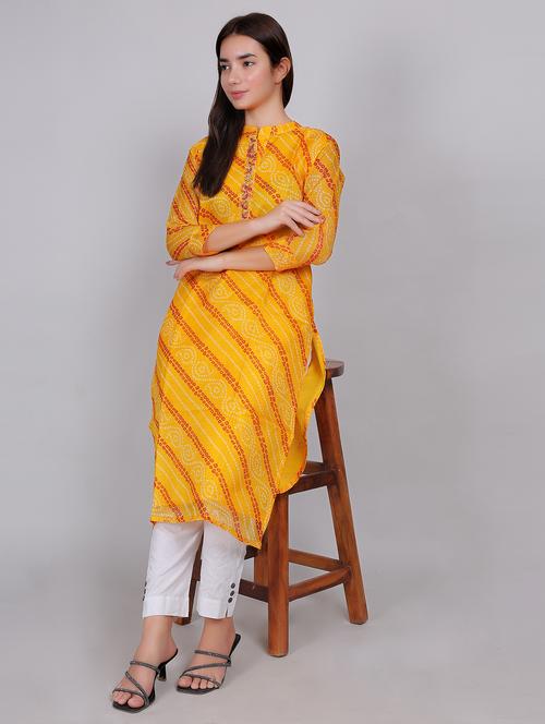 women bandhani printed three quarter sleeve straight kurta - 21998116 - Very Small Image - 1