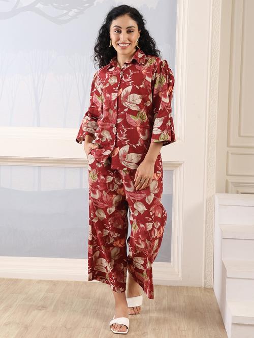 women floral printed three quarter sleeve ethnic co-ord set - 21998261 - Very Small Image - 1