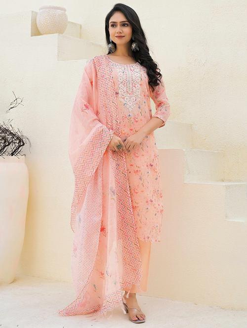 women floral three quarter sleeve kurta pant with dupatta set - 21998549 - Very Small Image - 1