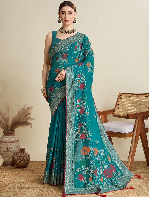 women floral printed saree with blouse - 21998773 - Very Small Image - 1