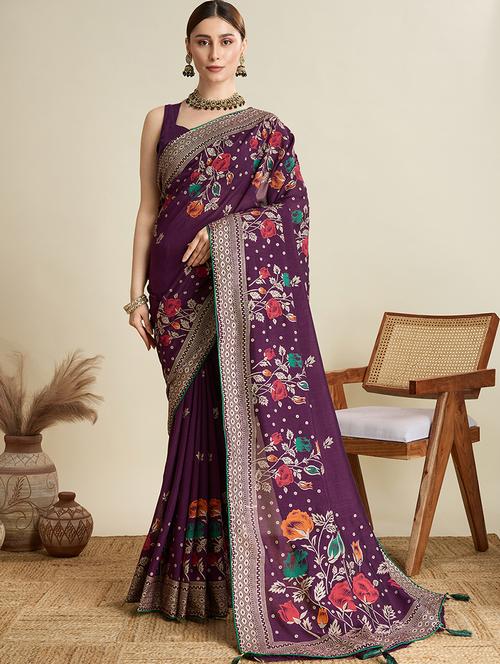 women floral printed saree with blouse - 21998775 - Very Small Image - 1