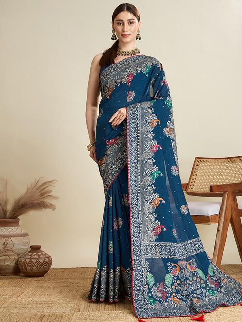 women printed casual wear saree with blouse - 21998778 - Very Small Image - 1