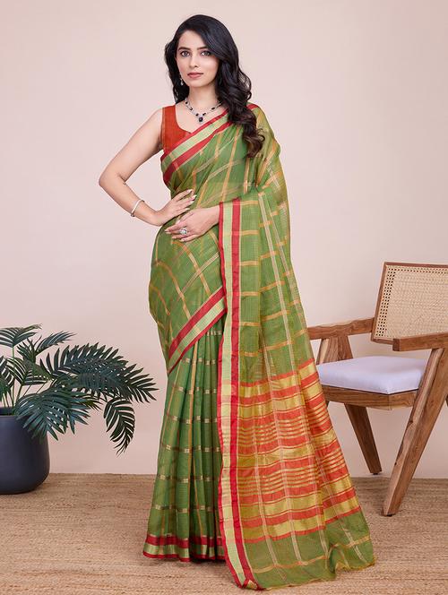 women checkered bordered saree with blouse - 21998782 - Very Small Image - 1