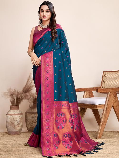 women self design bordered saree with blouse - 21998789 - Very Small Image - 1