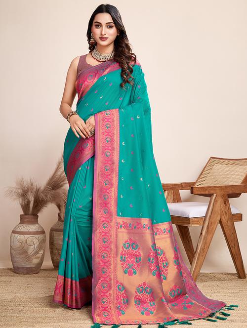 women self design bordered saree with blouse - 21998793 - Very Small Image - 1