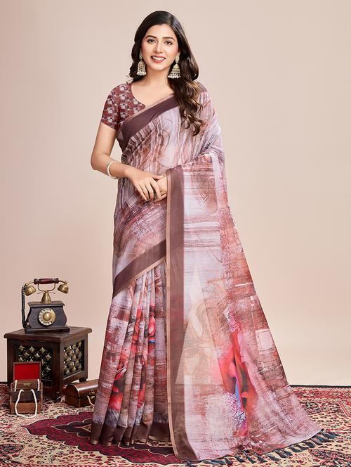 women printed casual wear saree with blouse - 21998805 - Very Small Image - 1