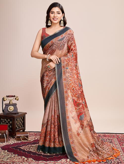 women printed casual wear saree with blouse - 21998811 - Very Small Image - 1