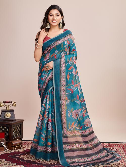 women floral printed casual wear saree with blouse - 21998814 - Very Small Image - 1