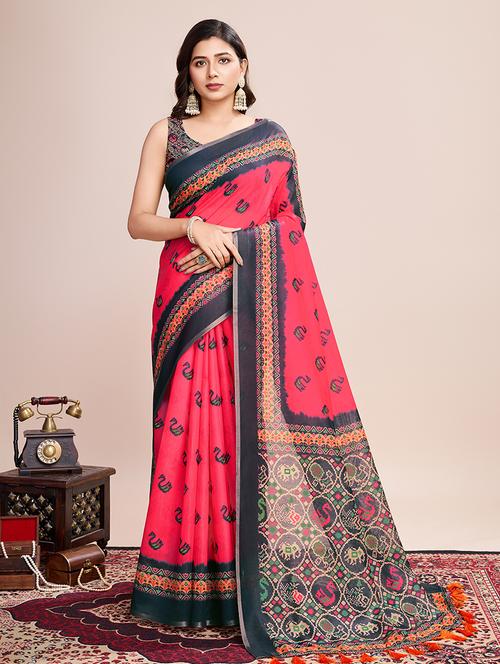 women printed casual wear saree with blouse - 21998815 - Very Small Image - 1