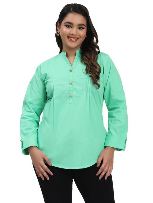 Women Solid Mandarin Neck Regular Top - 21998839 - Very Small Image - 1