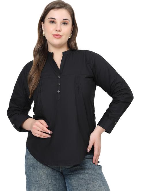 women solid mandarin neck regular top - 21998848 - Very Small Image - 1