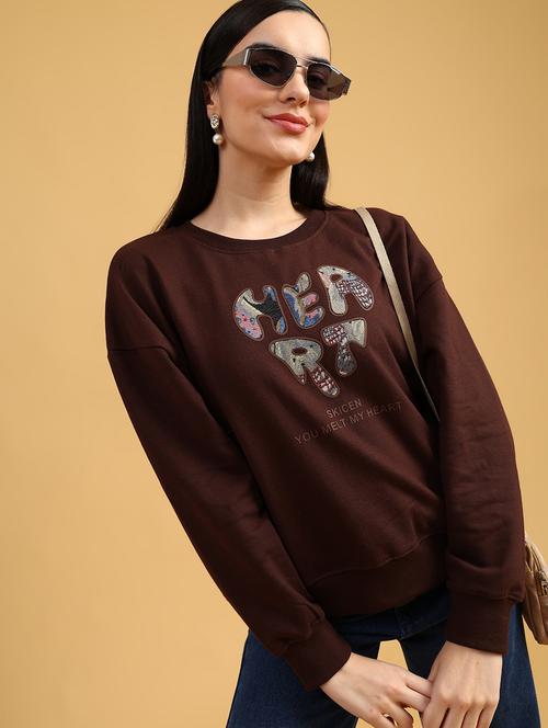 brown fleece front print sweatshirt - 21999304 - Very Small Image - 1