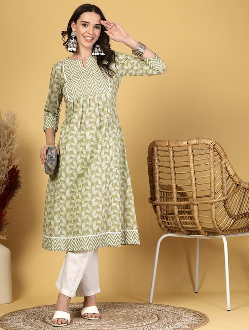 women printed three quarter sleeve a-line kurta - 21999954 - Very Small Image - 1