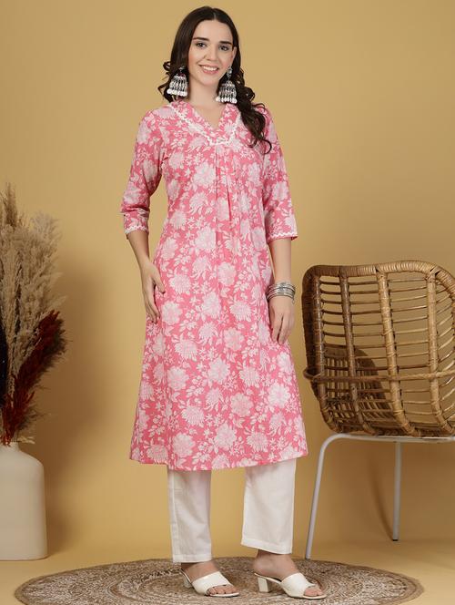 women floral printed three quarter sleeve a-line kurta - 21999955 - Very Small Image - 1