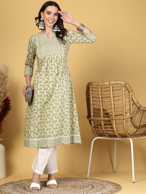 women printed three quarter sleeve a-line kurta - 21999958 - Very Small Image - 1