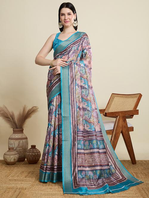 women floral printed saree with blouse - 21999994 - Very Small Image - 1