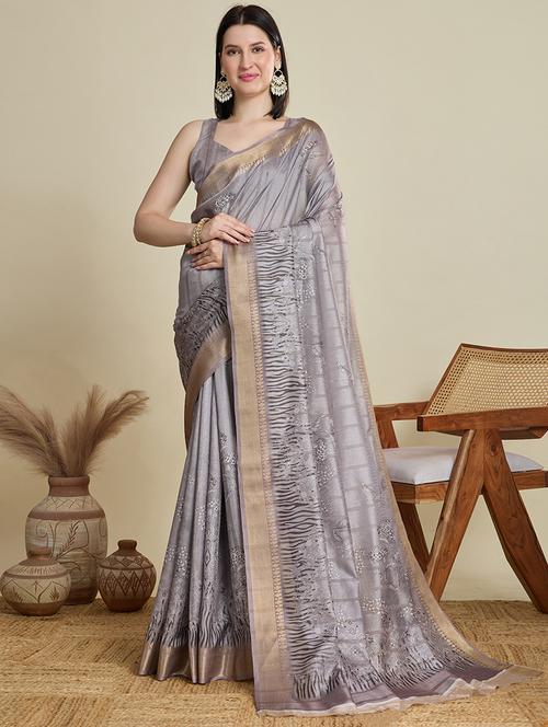 women printed bordered saree with blouse - 21999998 - Very Small Image - 1