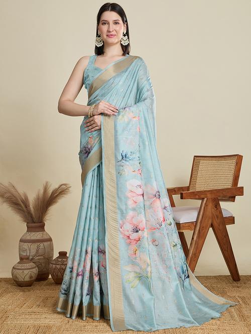 women floral printed bordered saree with blouse - 22000002 - Very Small Image - 1