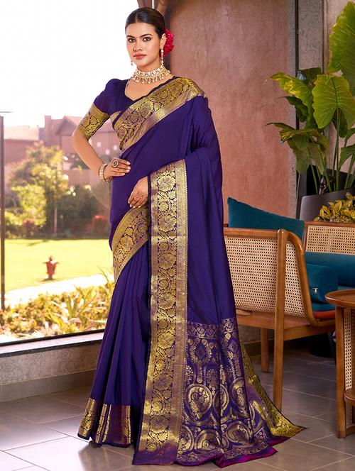 women solid with bordered saree with blouse - 22000005 - Very Small Image - 1