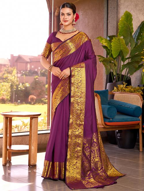 women solid with bordered saree with blouse - 22000006 - Very Small Image - 1
