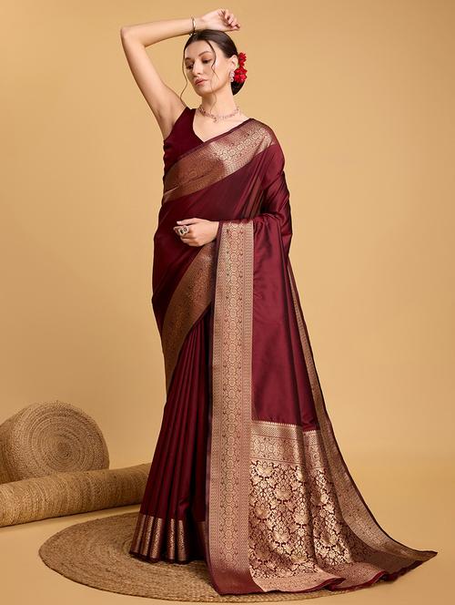 women solid with bordered saree with blouse - 22000009 - Very Small Image - 1