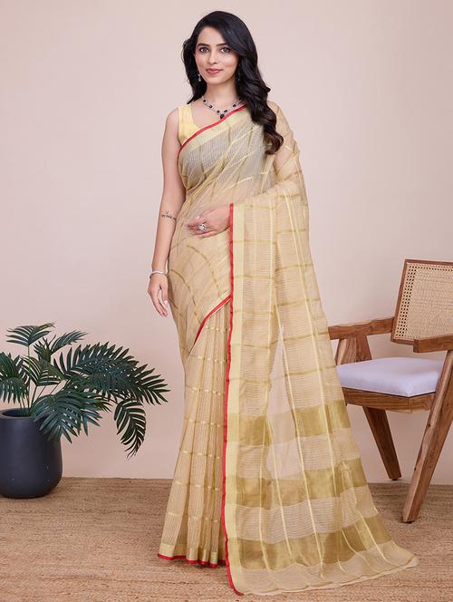 women checkered kota doria saree with blouse - 22000012 - Very Small Image - 1