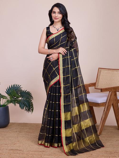 women checkered kota doria saree with blouse - 22000013 - Very Small Image - 1