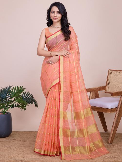 women checkered kota doria saree with blouse - 22000014 - Very Small Image - 1