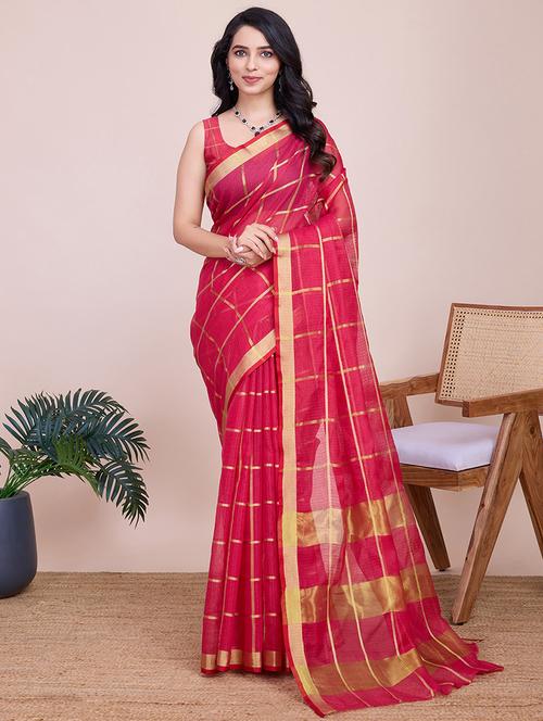 women checkered kota doria saree with blouse - 22000015 - Very Small Image - 1