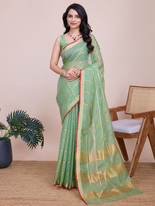 women checkered kota doria saree with blouse - 22000016 - Very Small Image - 1
